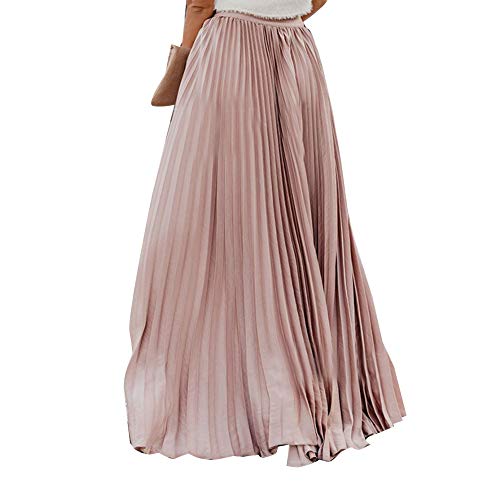 Falda Larga de Estilo Bohemia de Cintura Alta para Mujer Plisada Falda Maxi Pink M