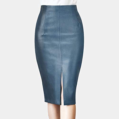 Falda Midi de Cuero de PU para Mujer Paquete de otoño para Damas Cadera Falda lápiz con Abertura Delantera o Trasera Rosa M