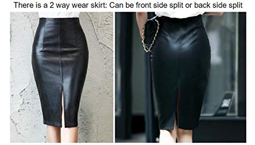Falda Midi de Cuero de PU para Mujer Paquete de otoño para Damas Cadera Falda lápiz con Abertura Delantera o Trasera Rosa M