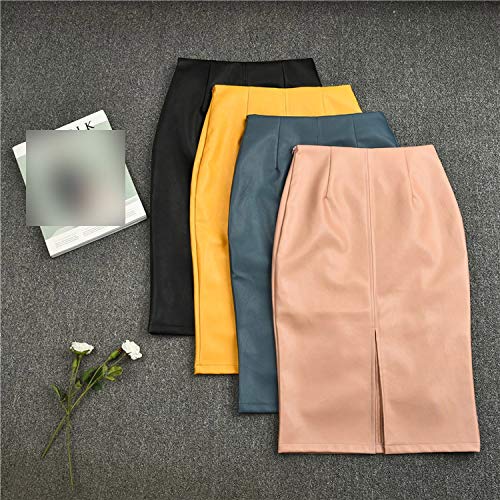 Falda Midi de Cuero de PU para Mujer Paquete de otoño para Damas Cadera Falda lápiz con Abertura Delantera o Trasera Rosa M