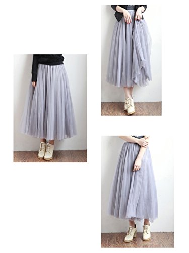 Falda Tul Larga Mujer 3 Capas de Tul Cintura Elástica Elegante Romántica de Fiesta Boda - Gris 80CM