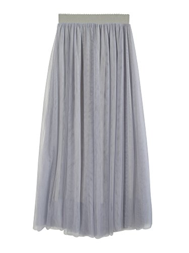 Falda Tul Larga Mujer 3 Capas de Tul Cintura Elástica Elegante Romántica de Fiesta Boda - Gris 80CM