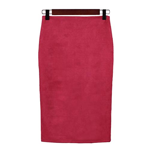 Faldas lápiz de Cintura Alta para Mujer Paquete otoño Invierno Faldas con Cremallera Dividida en Cadera Faldas Ajustadas Rojo M