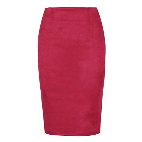 Faldas lápiz de Cintura Alta para Mujer Paquete otoño Invierno Faldas con Cremallera Dividida en Cadera Faldas Ajustadas Rojo M