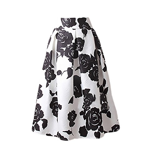 Faldas Mujer Elegantes Moda Estampado Flores Jacquard Falda Plisada Años 50 A-Line Swing Vintage Falda Medium Largos Faldas Midi Ropa En Oferta