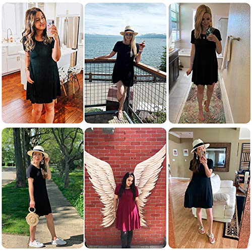 Falechay Vestidos Mujer Verano Casual de Camiseta Suelto Cuello Redondo Basico Color Sólida Multifuncional Vestido Azul XL