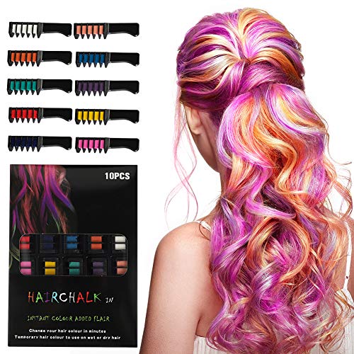 falllea 10 Colores de Peines de Tiza de Colores Temporales de cabello Tinte No Tóxico Lavables Cabello Tiza Set Color de Tiza para Niñas y Niños Pelo teñido, Fiesta, Navidad y Cosplay