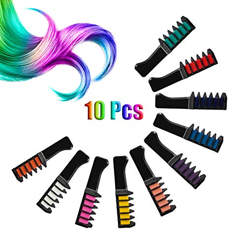 falllea 10 Colores de Peines de Tiza de Colores Temporales de cabello Tinte No Tóxico Lavables Cabello Tiza Set Color de Tiza para Niñas y Niños Pelo teñido, Fiesta, Navidad y Cosplay