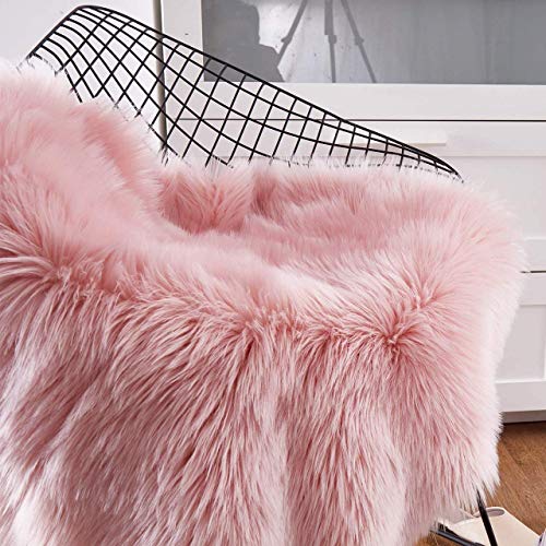 Falso Piel de carnero Vellón Alfombra,HEQUN Elegante De Pelo Largo Mullida Excelente piel Sintética de calidad Alfombra de Lana (Rosa, 60×90)
