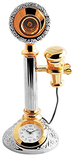 Fame 300412000111 - Reloj analógico de mesa con mecanismo de cuarzo y diseño de teléfono antiguo (11,7 cm), bicolor