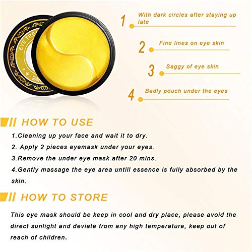 Famed Máscara de ojos de oro de 24 quilates, máscaras de ojos para círculos oscuros, almohadillas de gel debajo de los ojos, máscara de ojos para ojos hinchados, cuidado de la piel, great gift