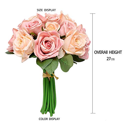 Famibay Flores Artificiales Rosas de Seda 2 Piezas de Rosas Ramo de Novia para Centro de Mesa Decoración