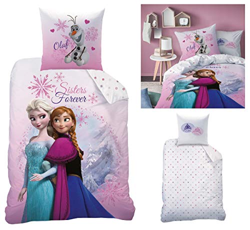 Familando Castor/Franela Ropa de Cama Reversible el Reino Del Hielo, 135 X 200cm 80 X 80 cm, 100% Algodón, Frozen Fucsia 045031