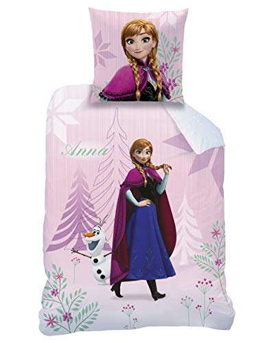Familando CTI - Juego de cama reversible (135 x 200 cm + 80 x 80 cm, 100% algodón), diseño de Frozen