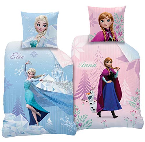 Familando CTI - Juego de cama reversible (135 x 200 cm + 80 x 80 cm, 100% algodón), diseño de Frozen