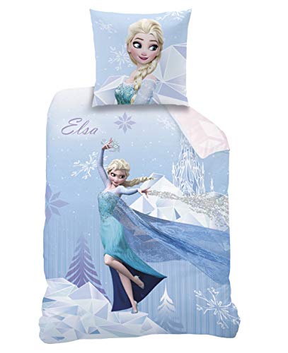 Familando CTI - Juego de cama reversible (135 x 200 cm + 80 x 80 cm, 100% algodón), diseño de Frozen