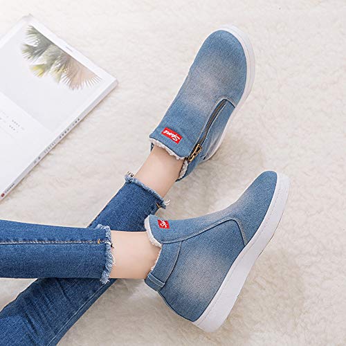 FAMILIZO Botas Mujer Otoño Botas Mujer Invierno Carta De Las Mujeres Cremallera De Mezclilla Grueso Invierno Cálido Botas Planas De Nieve Zapatos De Punta Redonda Mujer Botas Altas