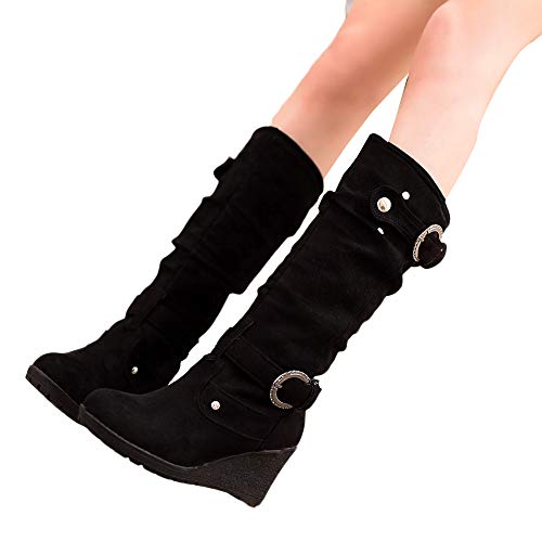 FAMILIZO Botas Mujer Otoño Botas Mujer Invierno Zapato Plano De Invierno De Las Mujeres Punta Redonda Espesar Cuñas De Las Señoras Tubo Largo Martin Boots Mujer Botas Altas