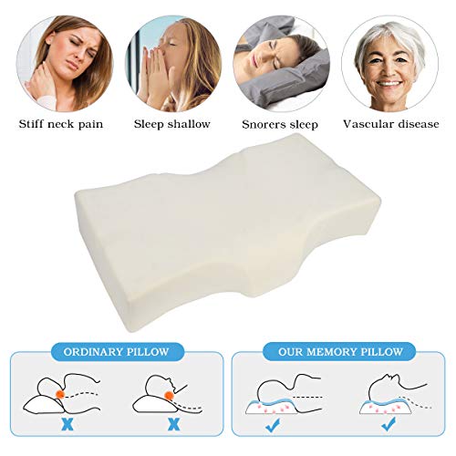 Famooklan Almohada Espuma de Memoria,Almohada ergonómica Que Cura el Dolor de Cuello, posición Correcta para Dormir Relaja el músculo Protege la Columna Vertebral, para una Noche Maravillosa.