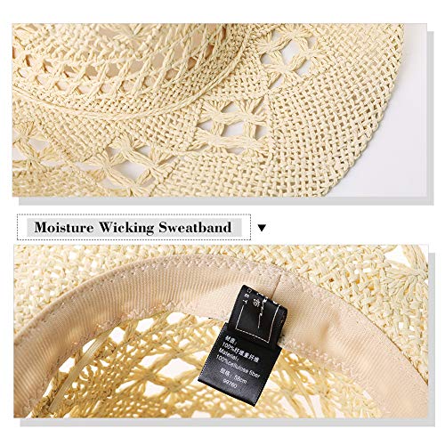 FANCET Sombrero de vaquero de paja para mujer, diseño de sombrero de panamá occidental, ideal para disfraz, apto para verano, playa, cabalgatos, color caqui