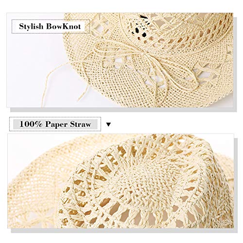 FANCET Sombrero de vaquero de paja para mujer, diseño de sombrero de panamá occidental, ideal para disfraz, apto para verano, playa, cabalgatos, color caqui
