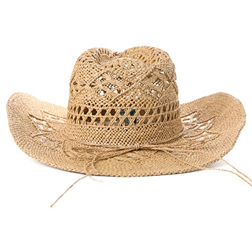 FANCET Sombrero de vaquero de paja para mujer, diseño de sombrero de panamá occidental, ideal para disfraz, apto para verano, playa, cabalgatos, color caqui