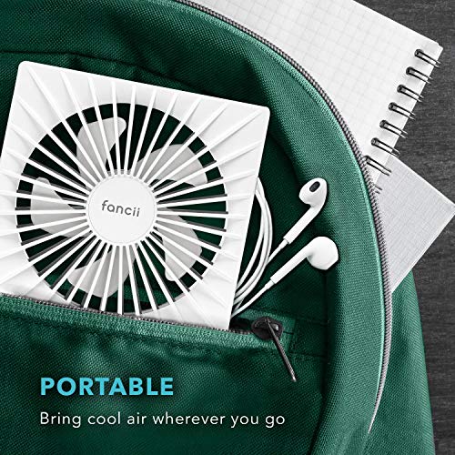 Fancii Ventilador USB Portátil de Sobremesa, Ultra Silencioso, Recargable y Turbo Potente - Ventilador de Escritorio con Múltiples Velocidades, 17cm de Alto, Batería de 2000 mAh