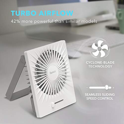 Fancii Ventilador USB Portátil de Sobremesa, Ultra Silencioso, Recargable y Turbo Potente - Ventilador de Escritorio con Múltiples Velocidades, 17cm de Alto, Batería de 2000 mAh