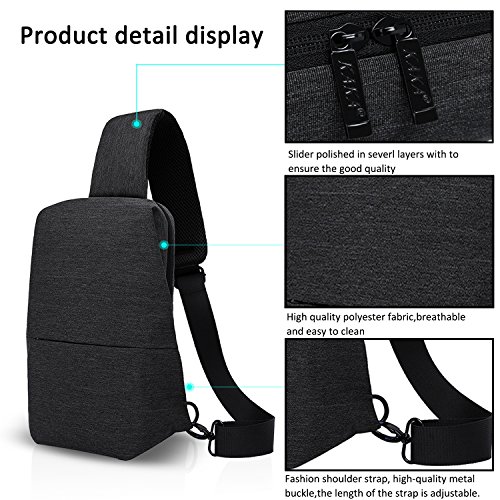 FANDARE Bolsas para Camping Gimnasio Ciclismo Sling Crossbody Messenger Bag Las Mujeres Mochila Bolso Hombre Senderismo Deportes Ciclismo Gym Bolso Bandolera Poliéster Negro