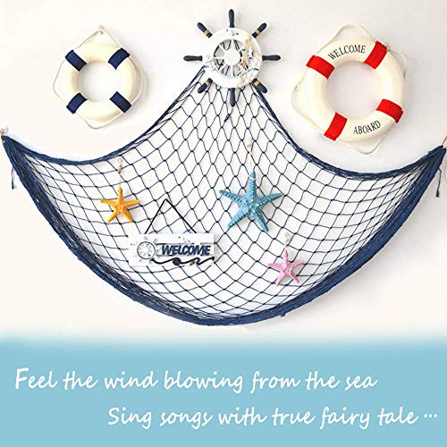 Fangoo 200 cm x 150 cm Red de Pesca con Conchas Playa Decoración temática para Fiesta Hogar Sala de Estar Dormitorio Decoración de Estilo mediterráneo Decoración de Pared (Azul)