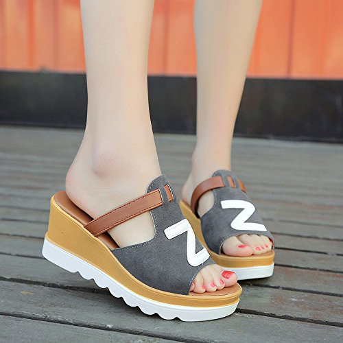 Fannyfuny_Zapatos de Verano Sandalias de Verano Sandalias Mujer Cuña Zapatillas de Estar por casa Sandalias y Chanclas Bohemia tacón Alto de Impresión de Letras Zapatos de Playa (5-8cm)