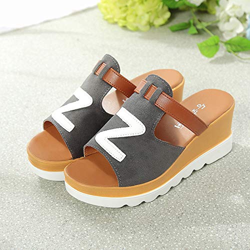 Fannyfuny_Zapatos de Verano Sandalias de Verano Sandalias Mujer Cuña Zapatillas de Estar por casa Sandalias y Chanclas Bohemia tacón Alto de Impresión de Letras Zapatos de Playa (5-8cm)