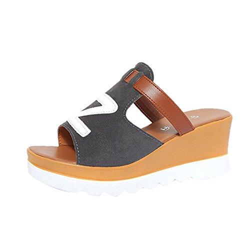 Fannyfuny_Zapatos de Verano Sandalias de Verano Sandalias Mujer Cuña Zapatillas de Estar por casa Sandalias y Chanclas Bohemia tacón Alto de Impresión de Letras Zapatos de Playa (5-8cm)