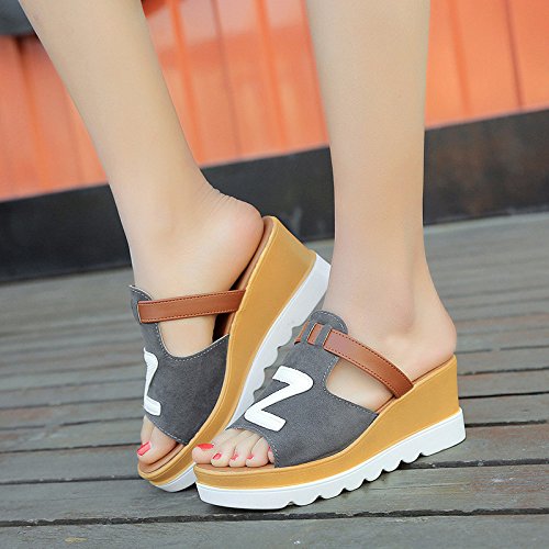 Fannyfuny_Zapatos de Verano Sandalias de Verano Sandalias Mujer Cuña Zapatillas de Estar por casa Sandalias y Chanclas Bohemia tacón Alto de Impresión de Letras Zapatos de Playa (5-8cm)