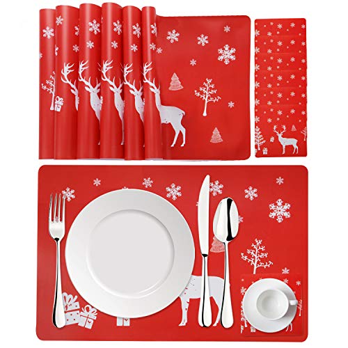 Fansport mantel individual navidad ,Salvamanteles individuales Mantel Individual Antideslizante lavable de PVC para Resistente al Calor Lavables Salvamanteles (Set de 6 manteles )