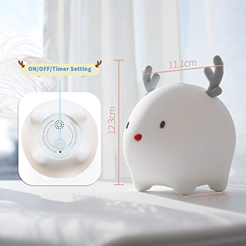 Fansteck Luz Nocturna Infantil Niños, Luz Quitamiedos Bebé, Luces LED de Noche Forma Ciervo, Lámpara Habitacion Decoracion con Brillo Ajustable, 4 Modos, 6 Colores, Regalo de Cumpleaños y Fiestas