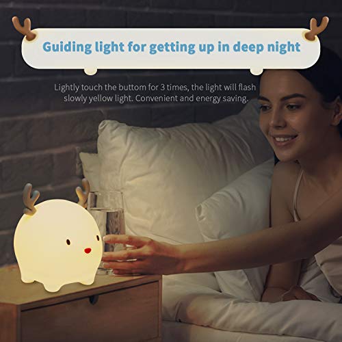 Fansteck Luz Nocturna Infantil Niños, Luz Quitamiedos Bebé, Luces LED de Noche Forma Ciervo, Lámpara Habitacion Decoracion con Brillo Ajustable, 4 Modos, 6 Colores, Regalo de Cumpleaños y Fiestas