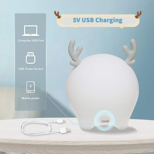 Fansteck Luz Nocturna Infantil Niños, Luz Quitamiedos Bebé, Luces LED de Noche Forma Ciervo, Lámpara Habitacion Decoracion con Brillo Ajustable, 4 Modos, 6 Colores, Regalo de Cumpleaños y Fiestas