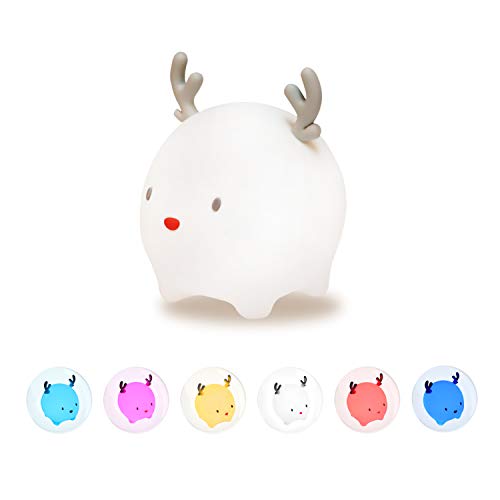 Fansteck Luz Nocturna Infantil Niños, Luz Quitamiedos Bebé, Luces LED de Noche Forma Ciervo, Lámpara Habitacion Decoracion con Brillo Ajustable, 4 Modos, 6 Colores, Regalo de Cumpleaños y Fiestas