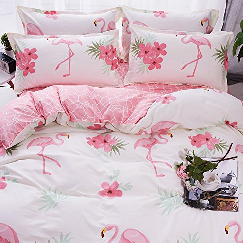 Fansu Flamenco Juego de Ropa de Cama de 4 Piezas Juego de Fundas de Edredón Incluye 1 Funda Nórdica y 1 Sábana encimera 2 Funda de Almohada (Cama 150/160-220x240cm,Flamenco - Rosa)
