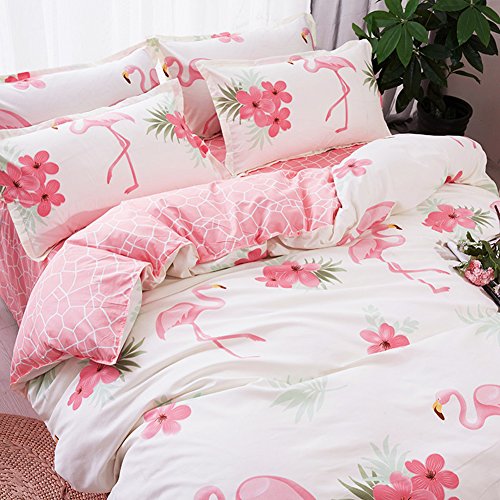 Fansu Flamenco Juego de Ropa de Cama de 4 Piezas Juego de Fundas de Edredón Incluye 1 Funda Nórdica y 1 Sábana encimera 2 Funda de Almohada (Cama 150/160-220x240cm,Flamenco - Rosa)