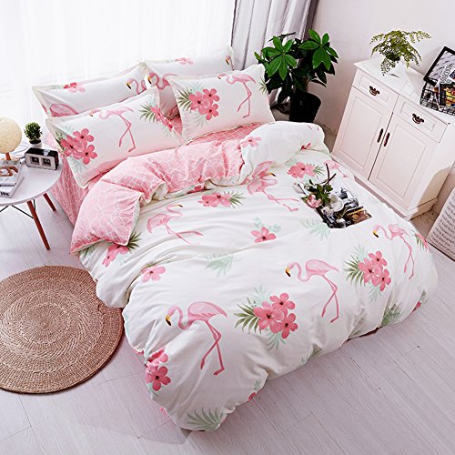 Fansu Flamenco Juego de Ropa de Cama de 4 Piezas Juego de Fundas de Edredón Incluye 1 Funda Nórdica y 1 Sábana encimera 2 Funda de Almohada (Cama 90-150x200cm,Flamenco - Rosa)