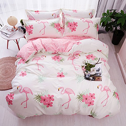 Fansu Flamenco Juego de Ropa de Cama de 4 Piezas Juego de Fundas de Edredón Incluye 1 Funda Nórdica y 1 Sábana encimera 2 Funda de Almohada (Cama 90-150x200cm,Flamenco - Rosa)