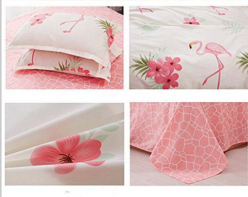 Fansu Flamenco Juego de Ropa de Cama de 4 Piezas Juego de Fundas de Edredón Incluye 1 Funda Nórdica y 1 Sábana encimera 2 Funda de Almohada (Cama 90-150x200cm,Flamenco - Rosa)