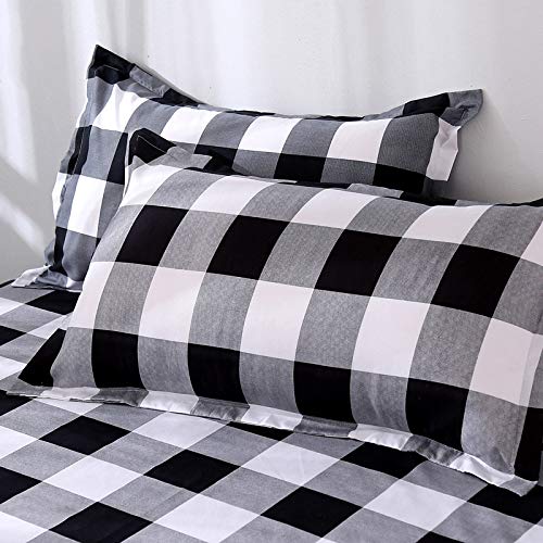 FANSU Juego de Cama con Funda nórdica, diseño de patrón a Cuadros de Moda, Juego de Funda nórdica de Microfibra y Funda de Almohada con Cierre Suave (Cama 90-150x200cm, Negro Gris Blanco)