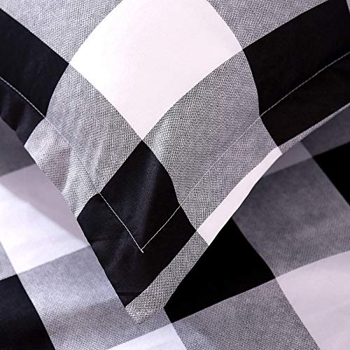 FANSU Juego de Cama con Funda nórdica, diseño de patrón a Cuadros de Moda, Juego de Funda nórdica de Microfibra y Funda de Almohada con Cierre Suave (Cama 90-150x200cm, Negro Gris Blanco)