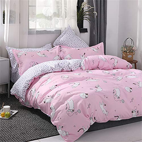 Fansu Juego de Ropa de Cama 3 Piezas, Fundas para Edredón Microfibra Patrón de Romantico Estilo Cremallera uno Juego de Cama Dos Fundas de Almohada (Cama 90-150x200cm,Amor Gato Rosa)