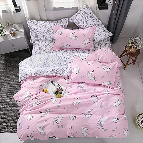 Fansu Juego de Ropa de Cama 3 Piezas, Fundas para Edredón Microfibra Patrón de Romantico Estilo Cremallera uno Juego de Cama Dos Fundas de Almohada (Cama 90-150x200cm,Amor Gato Rosa)