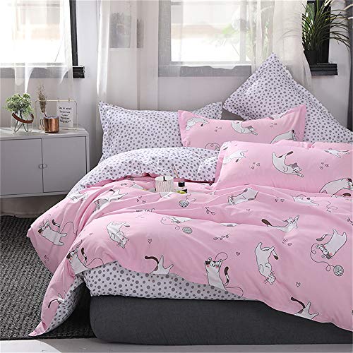 Fansu Juego de Ropa de Cama 3 Piezas, Fundas para Edredón Microfibra Patrón de Romantico Estilo Cremallera uno Juego de Cama Dos Fundas de Almohada (Cama 90-150x200cm,Amor Gato Rosa)