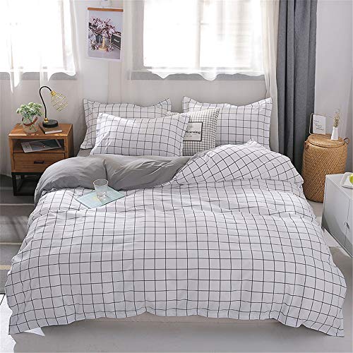 Fansu Juego de Ropa de cama4 Piezas, Incluye Minimalismo Moderno Microfibra 1 Cremallera Funda Nórdica de Edredón + 1 Colcha de Cama o Sábana + 2 Fundas de Almohada (220x240cm-2.2M,A Cuadros Simples)